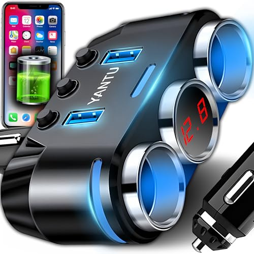 Retoo Zigarettenanzünder Verteiler 100 W Auto KFZ Ladegerät Adapter 2 Fach 12V/24V Stecker Ladekabel Splitter mit 2 USB und 1 LCD Ports Geeignet für Smartphone Tablet GPS Dash Kamera im Auto