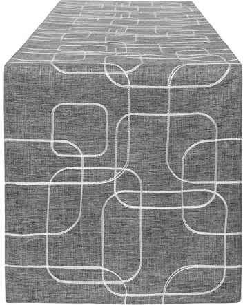 LLCUTESHOP Tischläufer Europäische Grau 32x220cm,Verdickte Handarbeit Stickerei Doppelte Schicht Rechteckige Tischläufer Leinen Baumwolle Tischläufer, Abwaschbar Hochwertiger Tischläufer