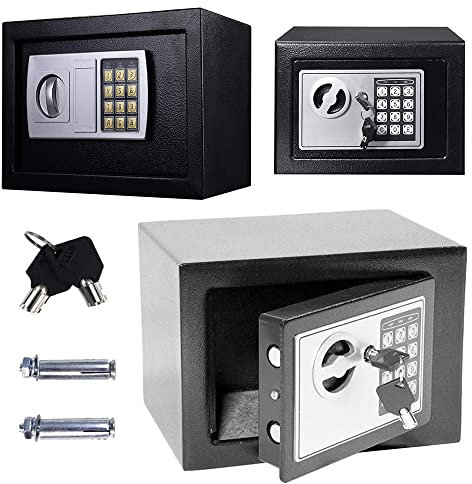 Tresor für Zuhause mit Schlüssel, Digital Elektronischer Tresor Safe, 8.5L Möbeltresor Wandtresor, Kleiner Tresor für Bargeld Medikamente Schmuck Cash Munition Waffen, 31x20x20cm, Schwarz