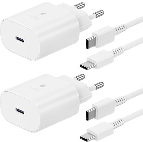 2er-Pack USB C Ladegerät, Schnellladegerät 25w mit 2M Kabel, Ladekabel USB C mit Netzteil,Typ C Schnellladegerät für iPhone 15/ Pro/Pro Max,für Samsung Galaxy s23/s21 fe 5g,Ultra, a54 5g,a14,a52(Weiß)