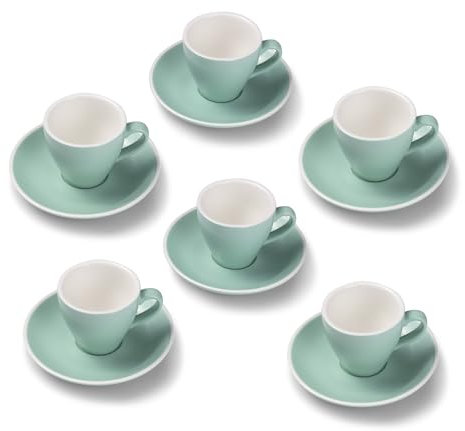 Terra Home 6er Espresso-Tassen Set - Türkis, 90 ml, Matt, Porzellan, Dickwandig, Spülmaschinenfest, italienisches Design - Kaffee-Tassen Set mit Untertassen