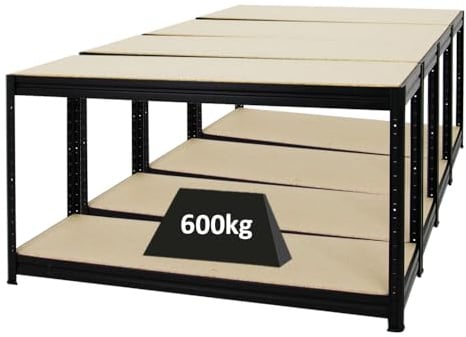 PROREGAL Mega Deal 4er-Set Höhenverstellbare Werkbank Dino 90x160x60cm Traglast 600kg Schwarz, Werktisch, Arbeitstisch