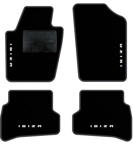 QUEMAR Auto-Fußmatten-Set kompatibel mit Seat Ibiza IV 6J 2008-2017, Fußmatten-Set aus Teppich und Gummi, nach Maß (2 vorne + 2 hinten) / Stickerei und personalisierte Farben (4 Stickereien, Rand