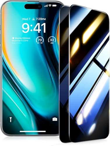 TORRAS Präzise für iPhone 15 Pro für Panzerglas Sichtschutz [TOP 9H+ Bruchsicheres] Schutzfolie iPhone 15 Pro Folie Dauerhaft 9H+ Schutzglas [Full Screen], 0 Blasen Einbaurahmen, 2 Stück