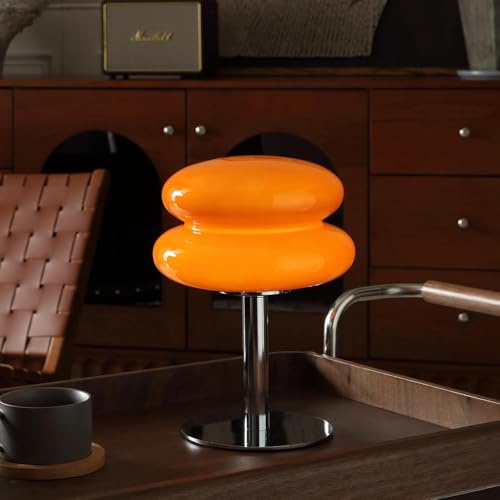 Glivpny Mushroom Lamp Table Lamp for Night Stands,Mid Century Modern Desk Lamps for Bedroom, Vintage Dimmable Bedside Small Cute Lamps, Cool Aesthetic House Warming Gifts New Home Decor (Orange)