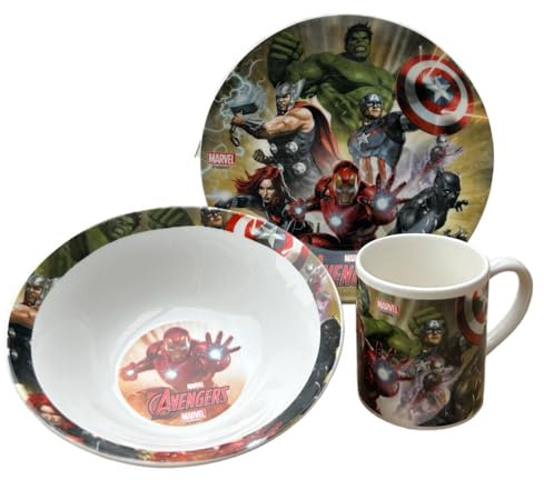 set 3 pezzi in ceramica avengers marvel tazza ciotola piatto stoviglie per bambini in confezione
