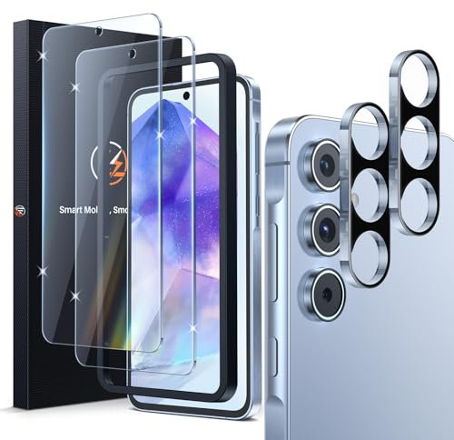 LK 2+2 Verre Trempé for Samsung Galaxy A55 5G Anti -Rayures et sans Bulles d'air,2pcs Film Protection Ecran et 2pcs Caméra Arrière Protecteur avec Cadre d'Installation(HD et 9H Dureté)