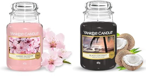 Yankee Candle Candela profumata in giara grande | Fiore di ciliegio | Durata Fino a 150 Ore & Candela profumata in giara grande, Noce di cocco nera, Durata Fino a 150 Ore