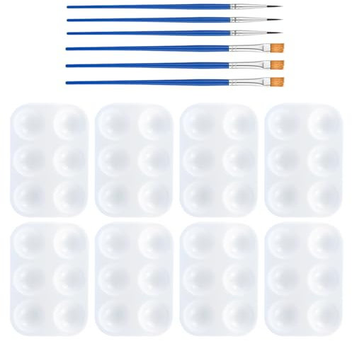 VBRHFRIF 8-Piece Palette, 6 Brushes, Mixing Palette, 6-Hole Palette, Painting Palette, Watercolor Palette, Paint Bowl For Painting, Craft Color Mixing