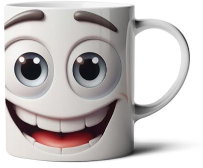 Hustling Sharks® Tasse mit Motiv - Smiley Gesichter - 330ml Spülmaschinenfest, Keramik - weiß, Tasse mit Smiley Gesicht, Tasse Büro, Motiv mit Smiley, verschiedene Smileys (Smiley Gesicht#5)