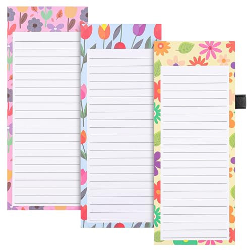 Thboxes 3 Pack Magnetic Shopping List Pad for Fridge, To Do List Pad 180 Sheets Tear off Magnetic Notepad for Fridge with Pen Loop for Shopping, Locker Filing Cabinet, 21 X 9 cm-Floral Style