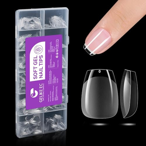 Gelike ec Faux Ongles Extra Court Cercueil 552 Pièces 12 Tailles Couverture Complète, Semi-mat PMMA Pose Americaine Ongle Transparente