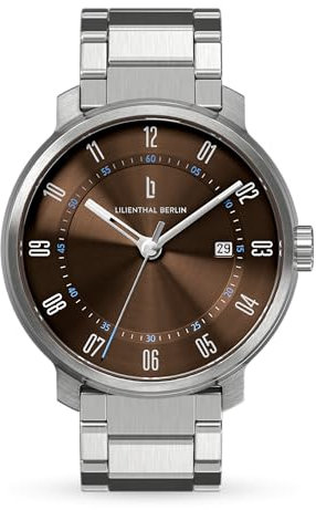 Lilienthal Berlin Neolux Automatik Uhr Silver Brown – hochwertige Herrenuhr am silbernen Edelstahl-Armband aus blauem Chirurgenstahl mit einem Automatikwerk & Saphirglas – 42,5 mm