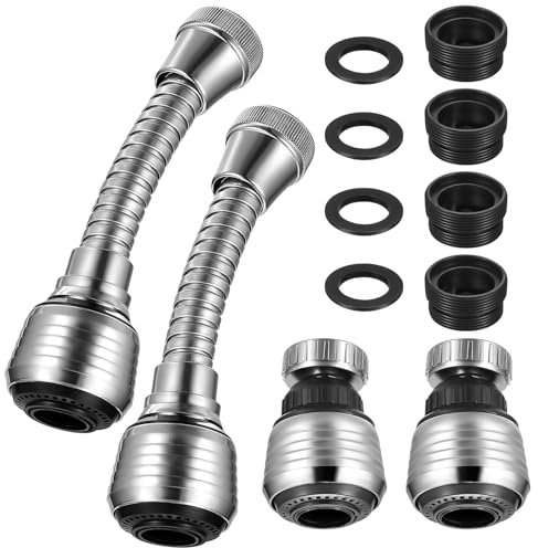 4 Pcs Kitchen Tap Spray Head Adapter, Universal Kitchen Tap Extension for Kitchen Tap, Bathroom Kitchen Sink Faucet Extender Tap Aerator, Flexible 360° Swivel for Kitchen Tap, 2 Modes/2 Long+2 Short