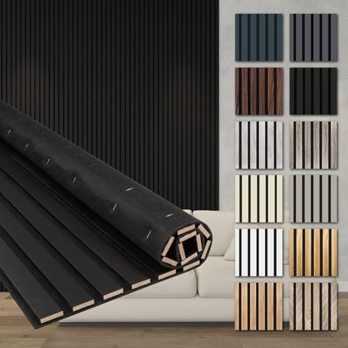 HEXIM Akustikpaneele 4 Stück 278x60cm Holz Comfort - flexible Holzpaneele Platten Lamellenwand flexibel MDF Wandpaneele TV Wandverkleidung Holzwand Deko schwarz (6.68m² Black Edition)