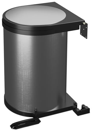 Relaxdays Cubo de Basura Bajo Fregadero, Empotrable, 12l, Armario Cocina, 37x28x28,5cm, Acero Inoxidable, Plateado/Negro