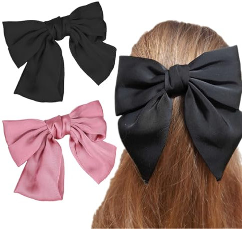 MIRKUZI Clips de pelo 2 pinzas para el pelo con lazo, pinzas para el pelo con lazo, pinzas para el pelo francesas, pinzas para el pelo para niñas (negro rosa)