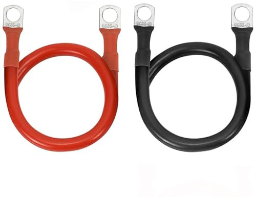 Lunpog Batteriekabel, Starthilfekabel Auto Batterie Kabel Rot Schwarz Kupferkabel Ringklemmen Kupferdraht für Auto KFZ LKW Motorrad Solar Wohnmobil Marine Massekabel（2 Stück）