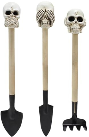 Kleine Gartengeräte – 3-teiliges Gothic-Totenkopf-Handwerkzeug-Set, Eisenkopf-Gartengeräte | tragbares Pflegeset mit rutschfestem Griff, Rechen und Schaufel für Zimmerpflanzen-Bonsai-Wartung