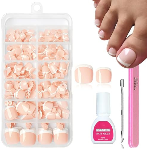 French False Toenails,120Pcs Press On Nails for Toe,Square False Toenails Short, Nude Color French Tip Fake Toe Nails,Full Cover Stick on Toenails with Glue for Women Girls Nail Art Manicure