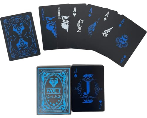 JUNMOXIAO KEAIDUO Cool Plastic Playing Cards, Deck of Waterproof Magic Poker Cards for Family Party BBQ Gatherings Gift Poker Wolf