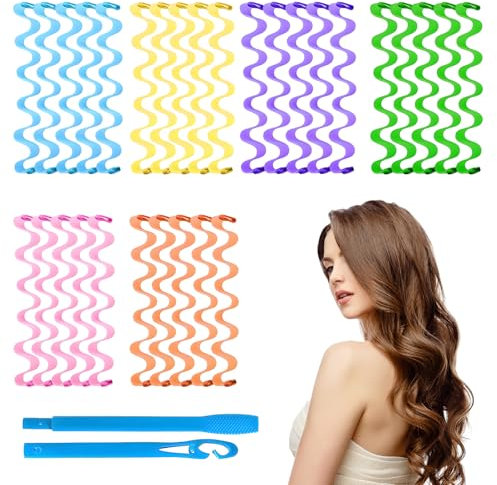 Olgary 30 Stück Lockenwickler für Lang Haar, Spiral Lockenwickler Set, DIY über Nacht Keine Hitze mit 2 Stück Styling Haken für alle Haarlängen (30 cm)