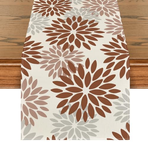 Artoid Mode Blumen Braun Dahlien Herbst Tischläufer, Saisonnal Küche Tisch Dekoration Drinnen Urlaub Party Dekor 40x180 cm