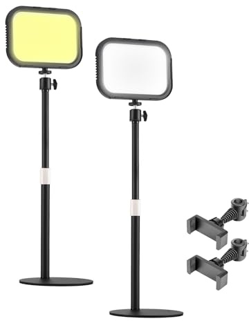 Videokonferenzleuchten, 2 Packs Desktop-LED-Video-Leuchttafel 12W Desktop Video Light mit Stand- und Telefonhalter für die Arbeit von Home Office, Soft und Nicht-Klemme (2-Pack)
