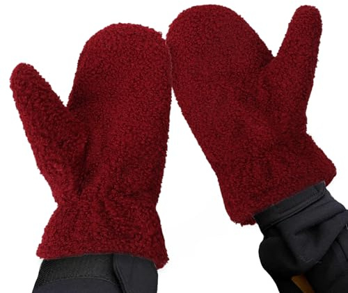 Unisex Plüsche Handschuhe Thermo-Fleece Futter Fäustlinge In Teddyfell Outdoor Fausthandschuh Skihandschuhe Winterhandschuhe Fäustel Handwärmer Gloves Warme Requisiten Für Fahrrad Wandern Skating