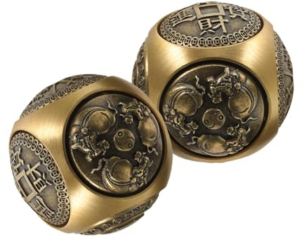 Baoding Kugeln 36mm 2 Stück Messing Handgymnastikbälle | Sechseitige Reliefstruktur, Goldfarbenes Design, für Fingerbeweglichkeit und Handmassage