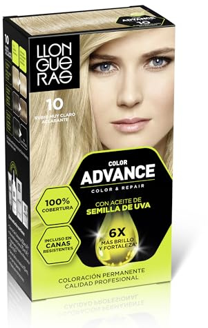 Llongueras Color Advance Tinte Pelo Mujer -10 Rubio Muy Claro Aclarante | Coloración Permanente, 100% Cobertura Incluso En Canas Resistentes, Calidad Profesional, 6 veces más brillo y fortaleza