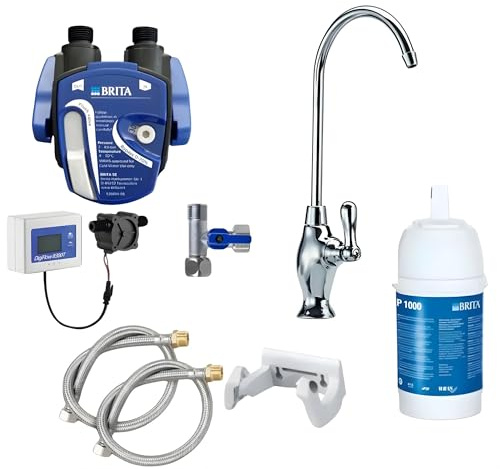 AORA | Untertisch-Wasserfilter-System mit 1-Weg-Wasserhahn | kompatibel mit BRITA Filter P1000 & Filterkopf | reduziert Kalk & verbessert Geschmack | OSLO Messing Chrom mit Digiflow