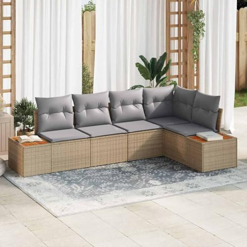 Frdhee Lounge Set Eckbankgruppe,Garten-Sofa-Set 5 pcs Beige und Hellgrau 264 x 154 x 85 cm,Loungesofa für Wohnzimmer Balkon Wohnungen