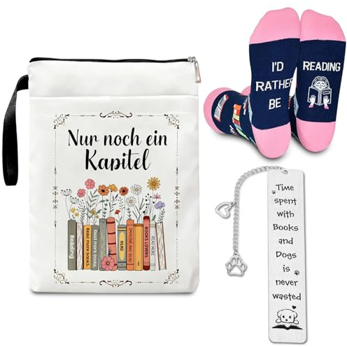 3 Stück Geschenke für Leseratten, Edelstahl Lesezeichen Personalisiert, Lustige Bücher Socken, Buchtasche Büchertasche, Geschenke für Bücherwürmer Muttertagsgeschenk für Book Lovers