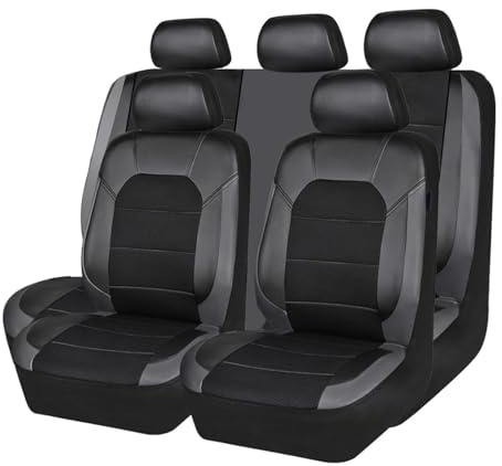 DECAIK Auto Sitzbezüge Set für VW Tiguan 2. Gen/Tiguan Allspace 2016-2023, wasserdichte 5-Sitzer-Autositzbezug aus PU-Leder, Allwetter-Sitzbezug für die Vordersitze und Rücksitze,B Black+Grey