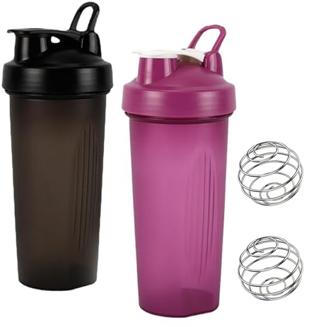 Batidos de Proteínas con Bola, 2 Piezas Botella Agitadora de Proteínas a Prueba de Fugas 600ml, Mezcladora, Indicador ML, Ideal para Batidos de Proteínas, Suplementos, Gimnasio y Fitness