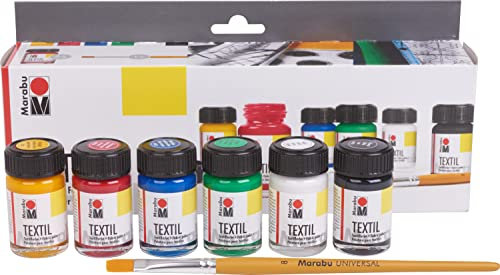 Marabu-Textil-Farbset, 6 Gl., à 15 ml, sortiert