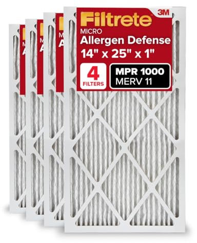 Filtrete Filtro de aire de 14 x 25 x 1, MPR 1000, MERV 11, filtros de aire plisados de 1 pulgada, defensa contra alérgenos de 3 meses, 4 filtros