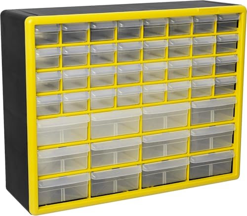 Akro-Mils 10144 44-Drawer Plastic Drawer Storage Cabinet for Garage Organization, Lego Storage, Teacher Toolbox, Makeup Organizer, and More, 50.8 cm W x 15.24 cm D x 40.64 cm H, Yellow