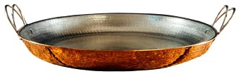 Sertodo Copper PP-15 Alicante Paella Cooking Pan with Stainless Steel Handles, Hand Hammered 14 Gauge 100% Pure Copper, 15