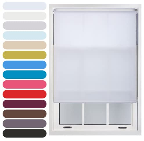 FURNISHED Daylight Roller Blind Trimmable Blinds Window Shade - Easy Install Non-blackout Fabric Complete Roller Blind Kit for Kitchen Living Room Bedroom, White, 60W x 165H cm
