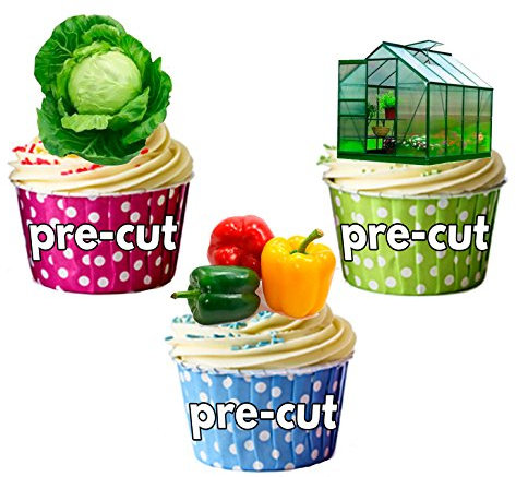AK Giftshop PRE-CUT Allotment Party Pack - Edible Cupcake Toppers/Cake Decorations (Pack of 36)