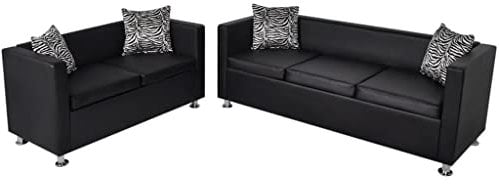 vidaXL Sofa Set 3-Sitzer 2-Sitzer Kunstledersofa Loungesofa Couch Kissen schwarz
