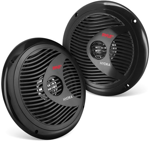 6.5 Inch Dual Marine Speakers - 2 Way Waterproof and Weather Resistant Outdoor Audio Stereo Sound System with 150 Watt Power, Polypropylene Cone and Cloth Surround - 1 Pair - Pyle PLMR60B (Black)