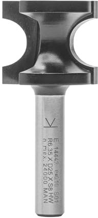 ENT 14443 Halbstabfräser HW, Schaft (S) 8 mm, Durchmesser (D) 25,5 mm, NL 22,6 mm, R 6,35 mm, SL 32 mm, Halbstab Ø 25,5 mm