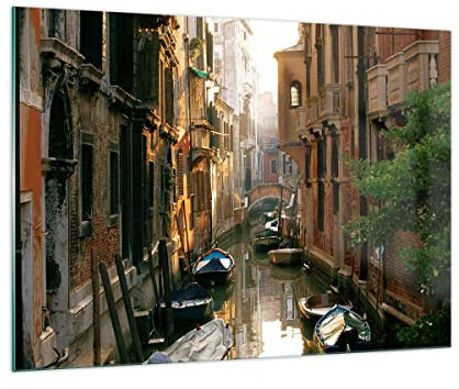 Bilder auf Glas 100x70cm Glasbild Venedig Brücke Wasser Haus Groß Wanddeko Bild im Glas Schlafzimmer Küche Deko Wandbilder Dekoration Wohnzimmer Modern Wall Decor Wand Kunstdruck Art GAA100x70-2532