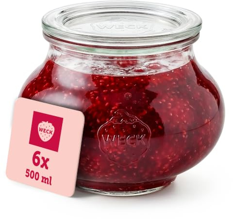 WECK – Boîtes de Conservation en Verre – 500 ml – Lot de 6 – Réutilisables | Verrines en verre résistant avec couvercle – Pour conserves et préparation de repas – Empilables – Fabriquées en Allemagne