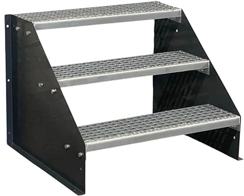 SRM Design 3 Stufen Standtreppe Stahltreppe Wangentreppe Gitterrosttreppe freistehend Breite 120cm Höhe 63cm Anthrazitgrau/Robuste Außentreppe/Stabile Industrietreppe für den Außenbereich