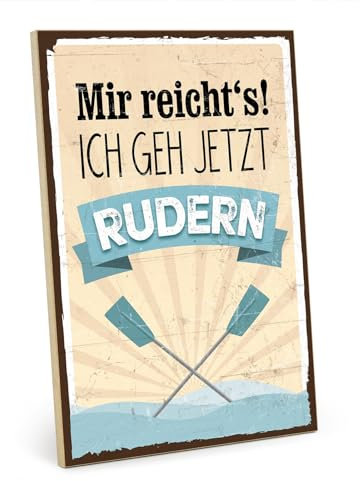 TypeStoff Holzschild mit Spruch – RUDERN – im Vintage-Look mit Zitat als Geschenk und Dekoration zum Thema Sport, Boot, Wasser und Hobby - HS-00344