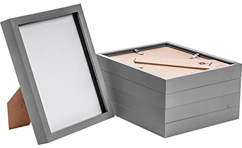 Nicola Spring 3D Shadow Box Photo Frames - 8x10 (20x25cm) - Pack of 5 - Grey 3D Photo Frame Box Picture Frame Box Portrait Display Case for Crafts, Keepsakes, Wedding, Graduation